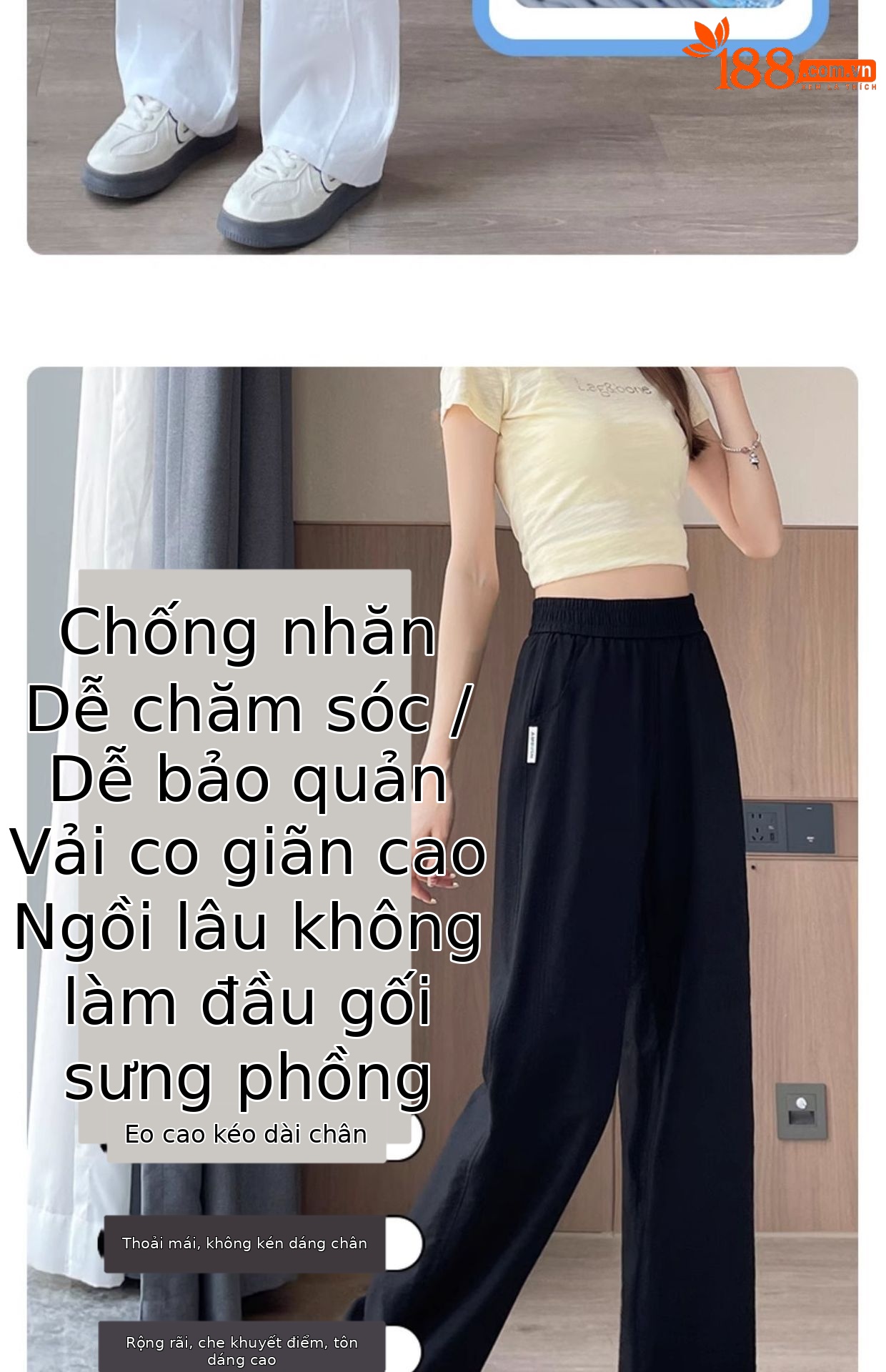 Quần culottes nữ ống rộng cạp cao chất liệu mềm mỏng mùa hè — màu xanh nhạt chi tiết 6