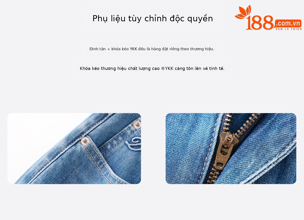 Quần jean nữ cạp cao ống suông vải cotton co giãn mềm mại — xanh lam chi tiết 13