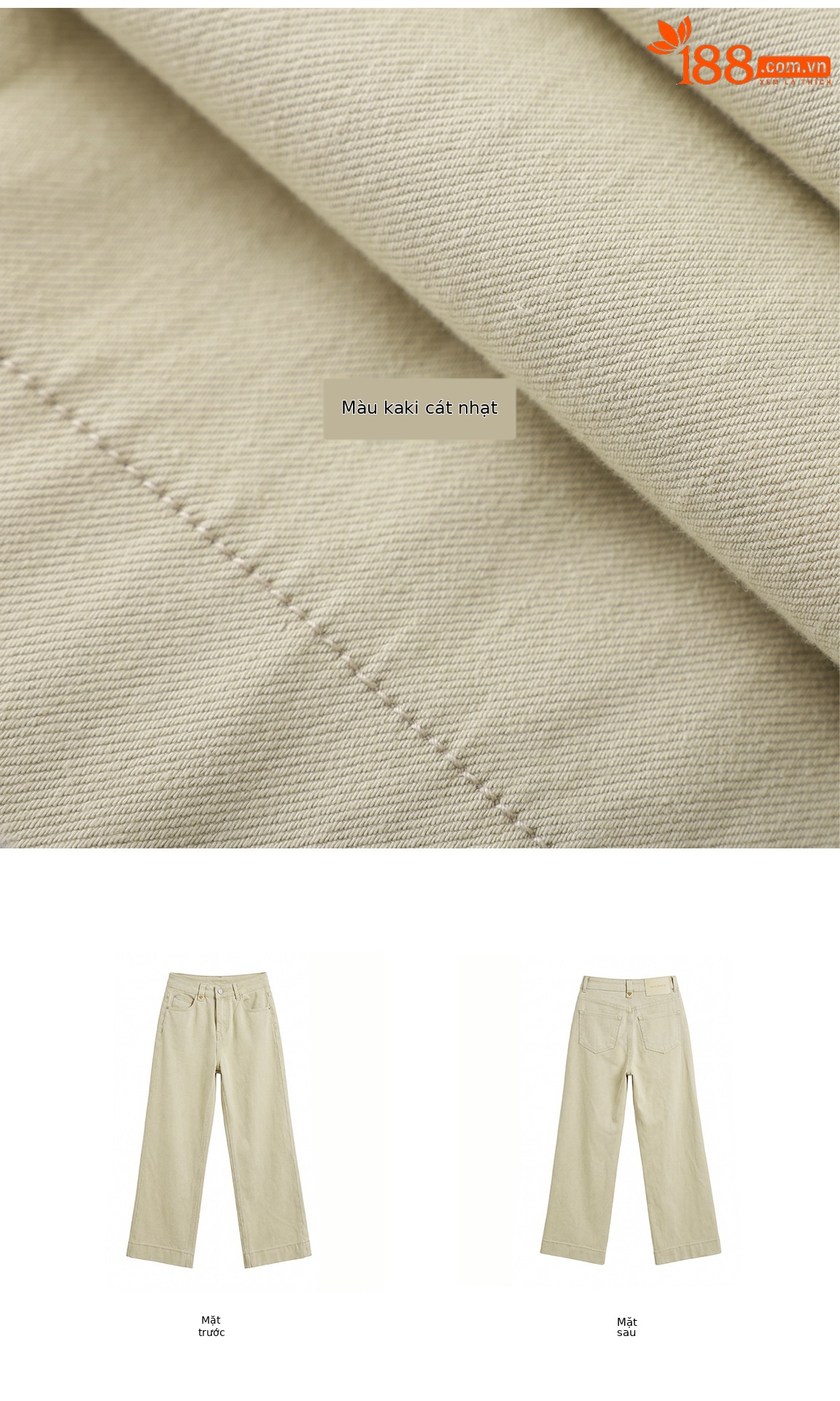 Quần jean nữ ống rộng cạp cao vải denim co giãn 4 chiều, phong cách vintage, dáng suông thoải mái — màu kaki chi tiết 5