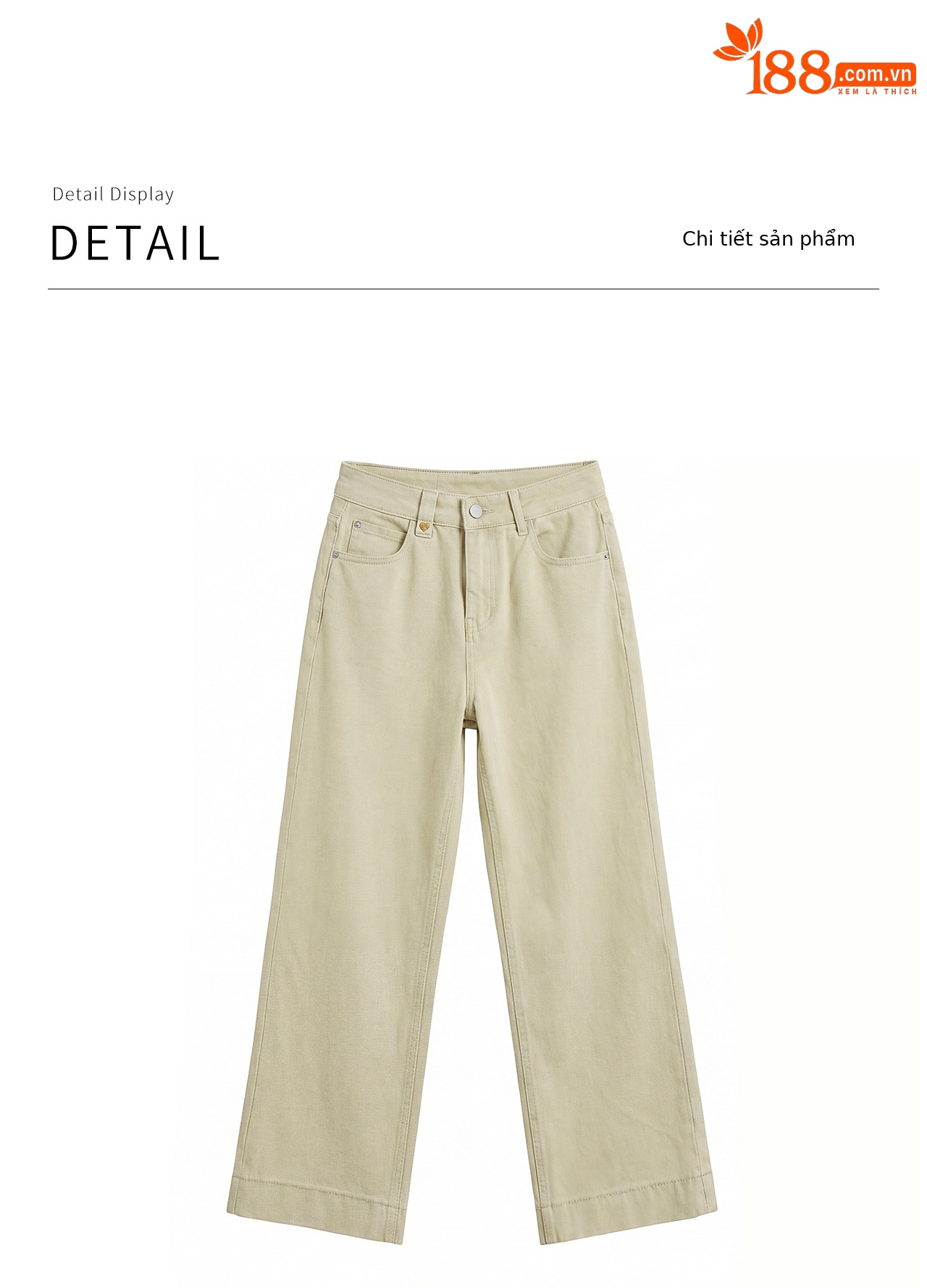 Quần jean nữ ống rộng cạp cao vải denim co giãn 4 chiều, phong cách vintage, dáng suông thoải mái — màu kaki chi tiết 26