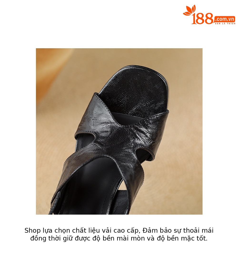 Sandal cao gót nữ mũi vuông quai chéo đế xuồng 9 cm — màu đen, màu trắng ngà chi tiết 18