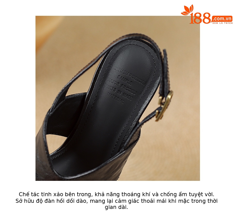 Sandal cao gót nữ mũi vuông quai chéo đế xuồng 9 cm — màu đen, màu trắng ngà chi tiết 19