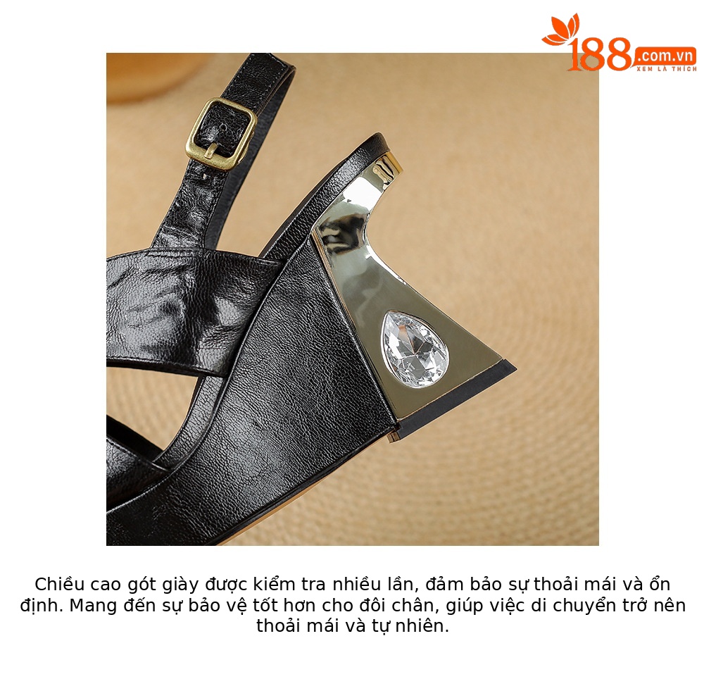 Sandal cao gót nữ mũi vuông quai chéo đế xuồng 9 cm — màu đen, màu trắng ngà chi tiết 20