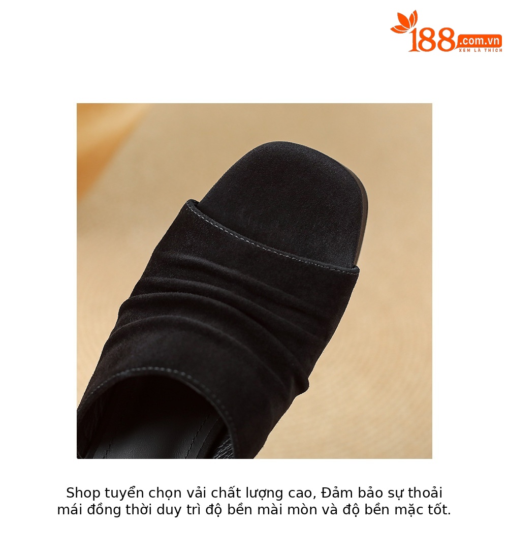 Sandal peep toe nữ gót vuông da lộn mũi vuông đế xuồng cao 5 cm — màu đen, màu mơ chi tiết 18