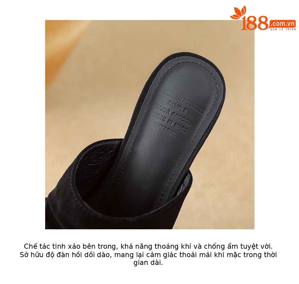 Sandal peep toe nữ gót vuông da lộn mũi vuông đế xuồng cao 5 cm — màu đen, màu mơ chi tiết 19