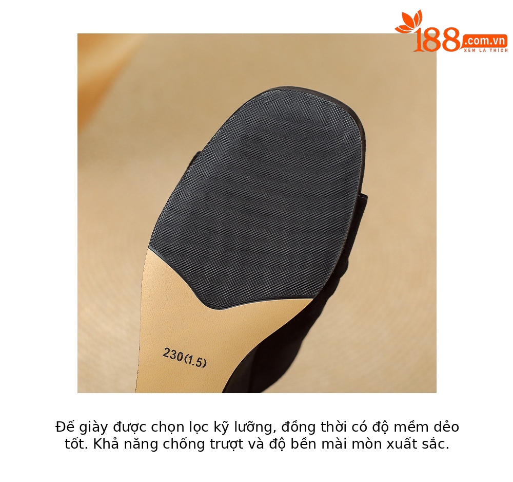 Sandal peep toe nữ gót vuông da lộn mũi vuông đế xuồng cao 5 cm — màu đen, màu mơ chi tiết 21