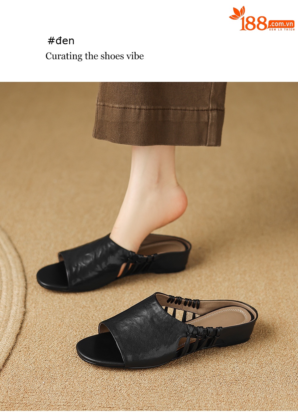 Sandal nữ quai chữ V hở mũi gót thấp mùa hè — đen chi tiết 17