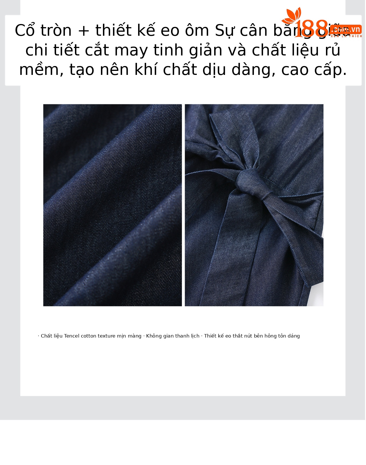 Đầm maxi nữ thiết kế nhăn tay sen cổ tròn chất liệu cotton phối sợi tơ — xanh lam chi tiết 9
