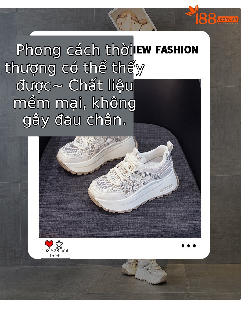 Giày sneaker nữ đế dày lưới thoáng khí phong cách retro — Trắng 5086, Champagne 5086, Tím 5086 chi tiết 3