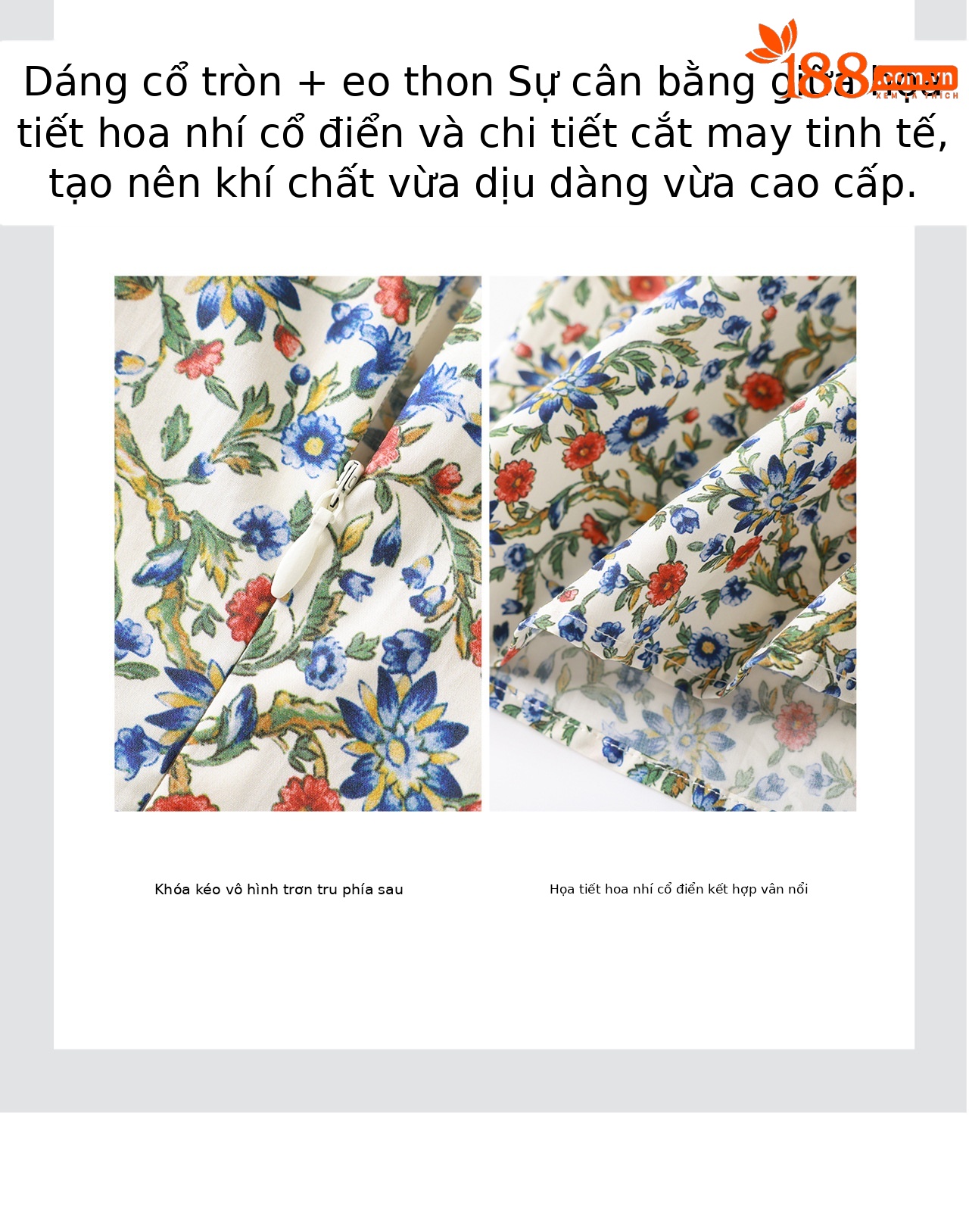 Đầm maxi nữ thắt eo cổ tròn tay bồng họa tiết hoa nhí — màu sắc chi tiết 9