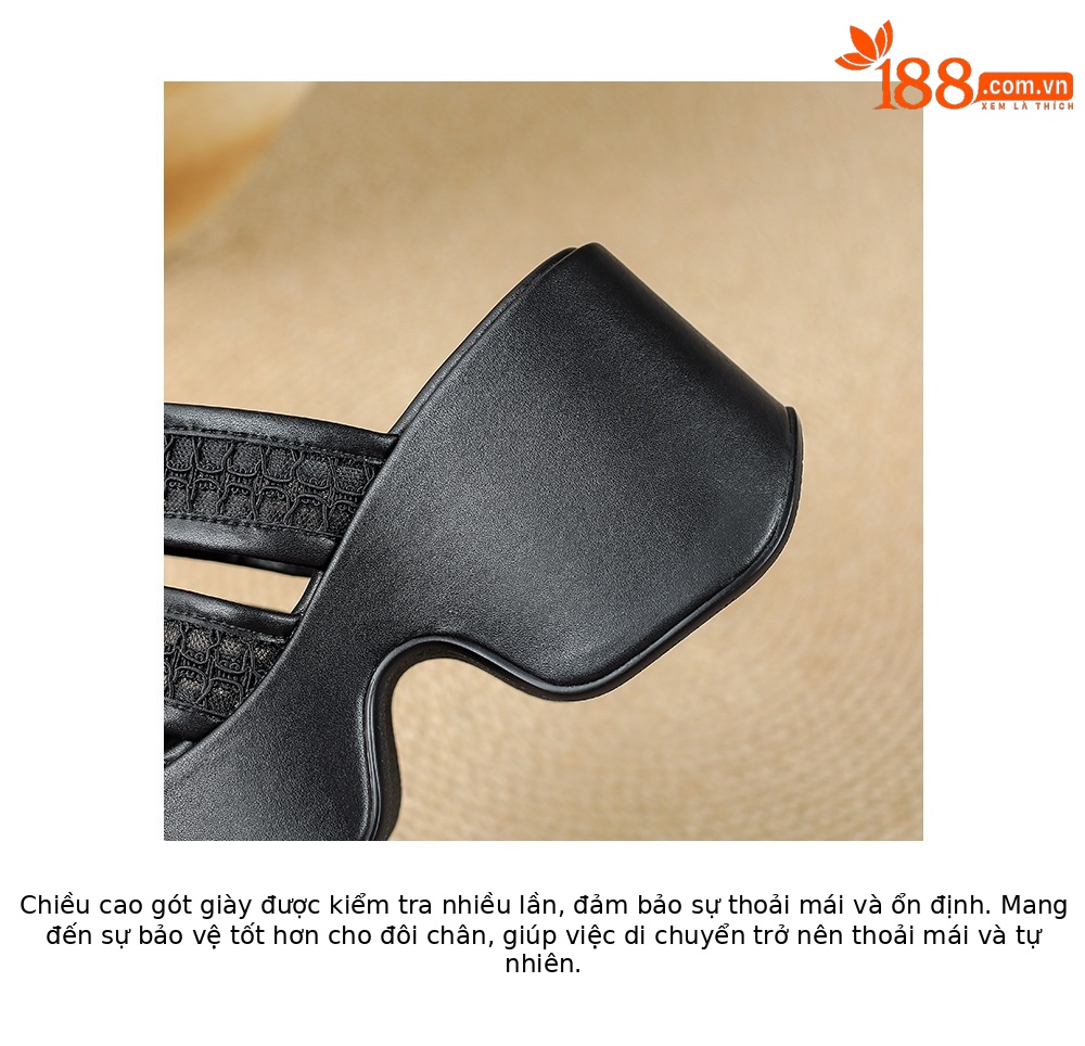 Sandal cao gót nữ quai chéo đế xuồng hở mũi gót 9 cm — màu đen, màu trắng ngà chi tiết 17