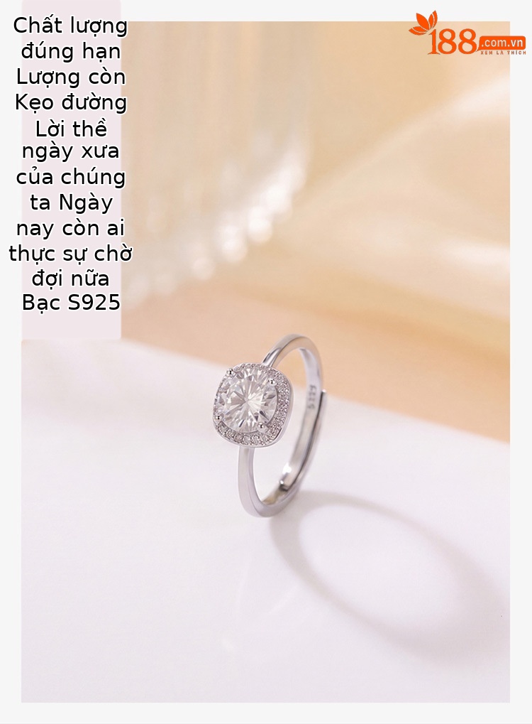 Nhẫn bạc S925 đính đá Moissanite hình vuông nhỏ phong cách tối giản thời trang — Một mảnh chi tiết 1