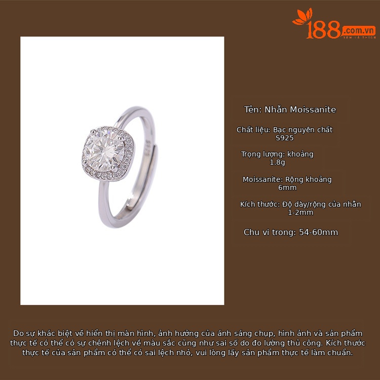 Nhẫn bạc S925 đính đá Moissanite hình vuông nhỏ phong cách tối giản thời trang — Một mảnh chi tiết 2