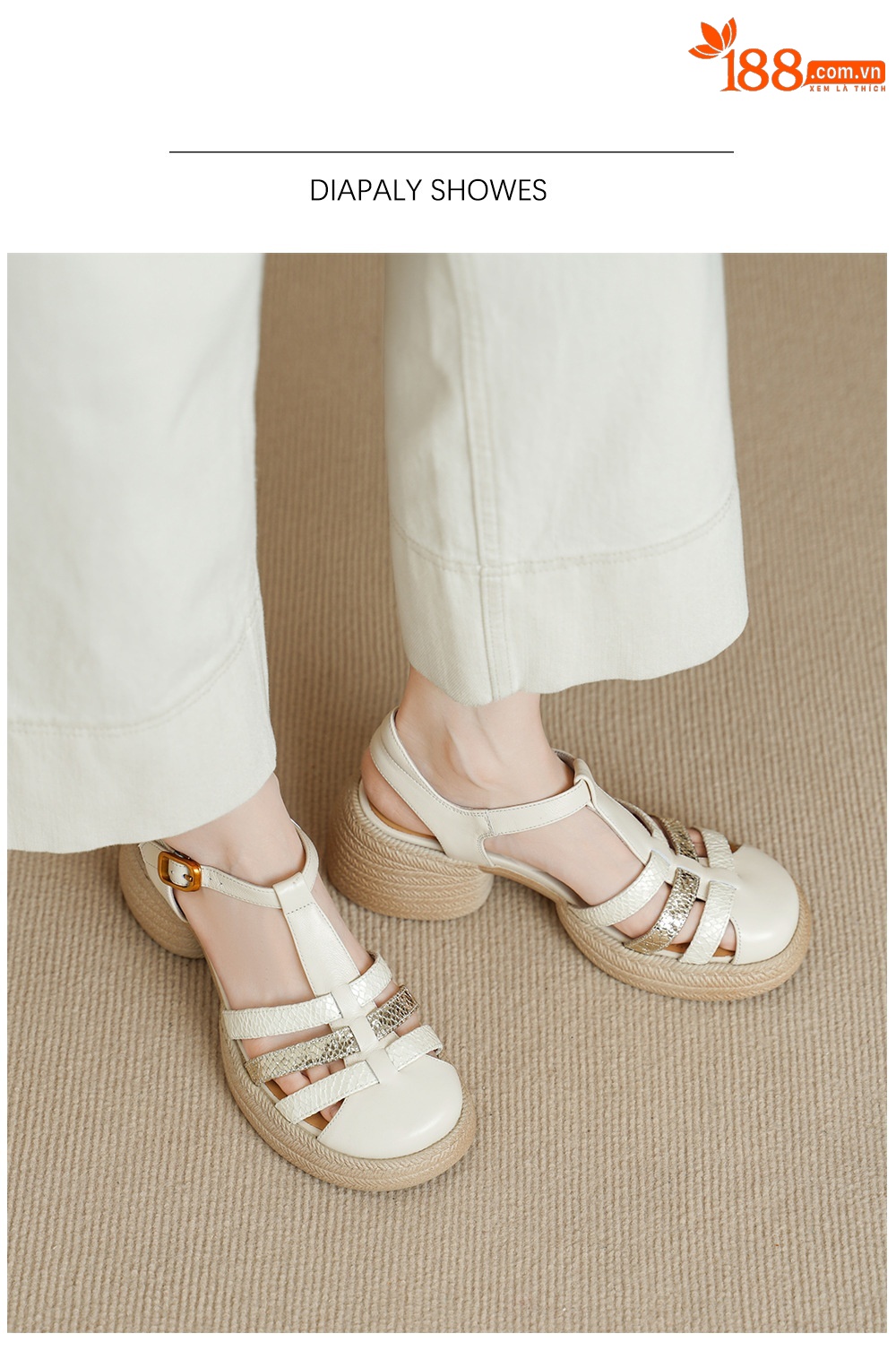Sandal nữ quai chữ T đan dây đế dày gót thô 6.5cm phong cách La Mã — Màu xanh da trời chi tiết 6