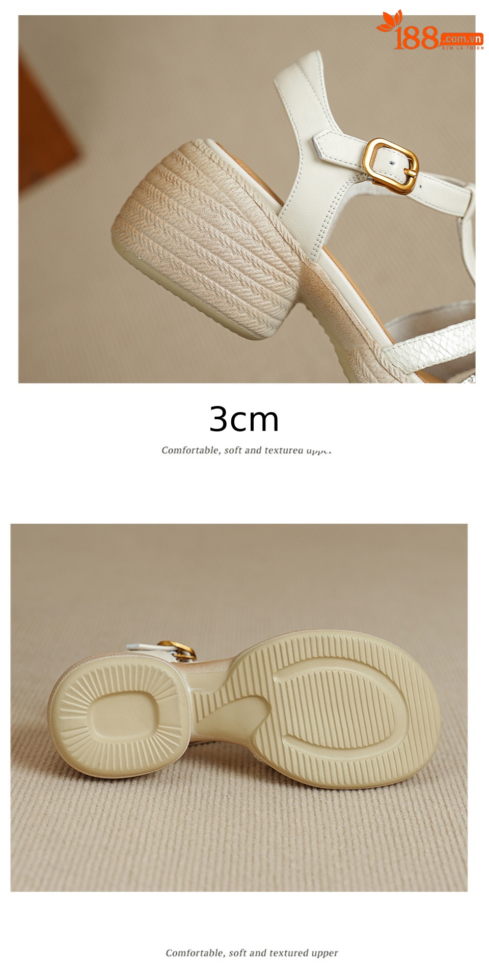 Sandal nữ quai chữ T đan dây đế dày gót thô 6.5cm phong cách La Mã — Màu xanh da trời chi tiết 15