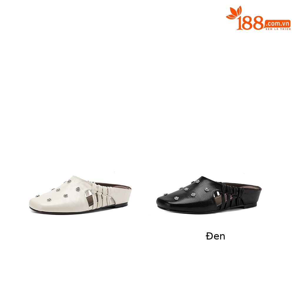 Dép sandal nữ quai chữ V mũi hoa, gót xuồng da dê, đế bệt thoải mái — đen chi tiết 5