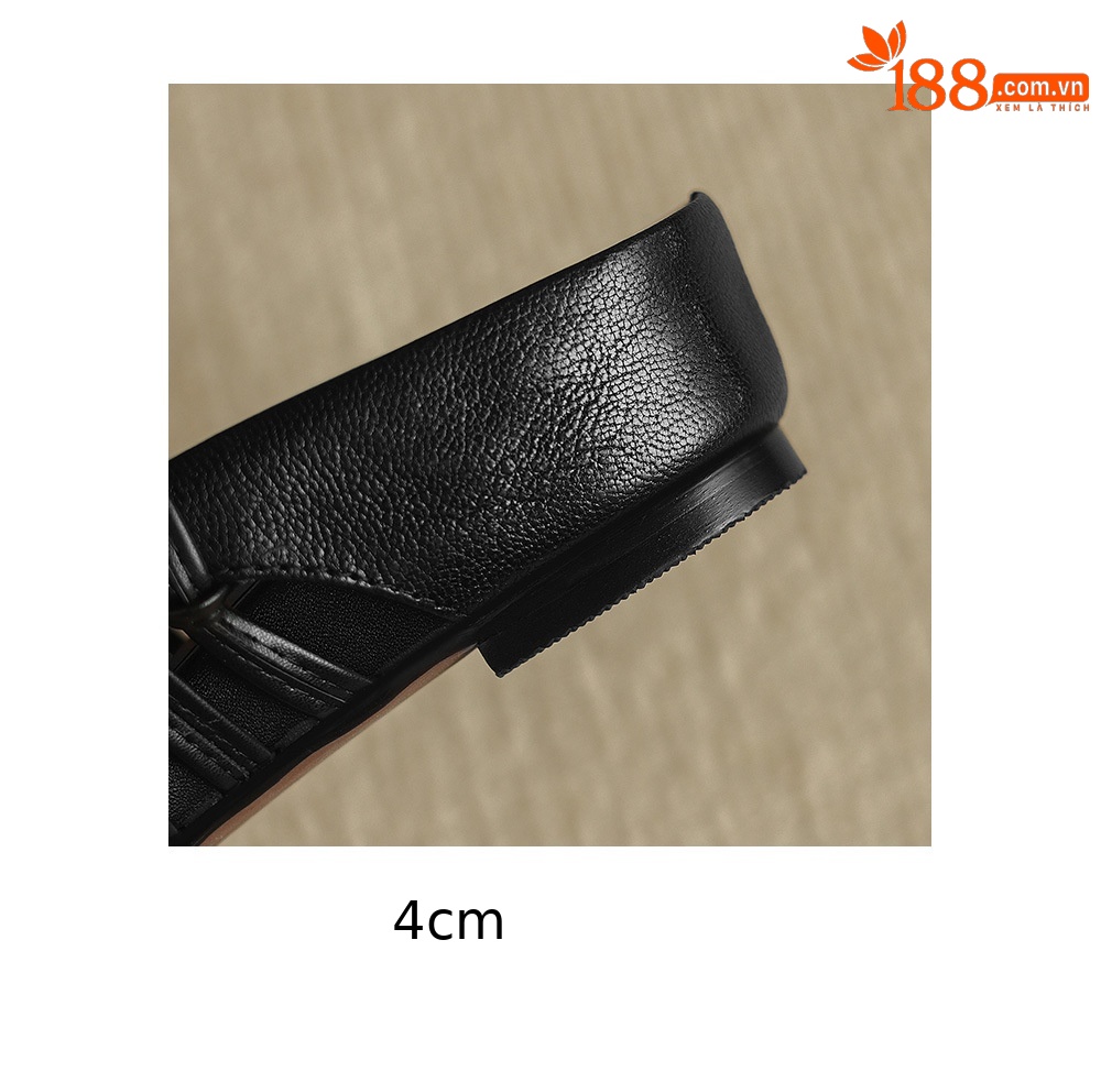 Dép sandal nữ quai chữ V mũi hoa, gót xuồng da dê, đế bệt thoải mái — đen chi tiết 22