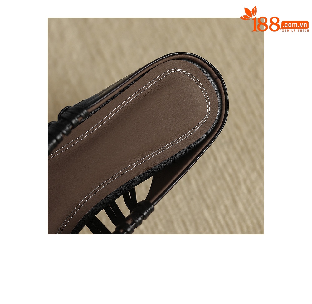 Dép sandal nữ quai chữ V mũi hoa, gót xuồng da dê, đế bệt thoải mái — đen chi tiết 24
