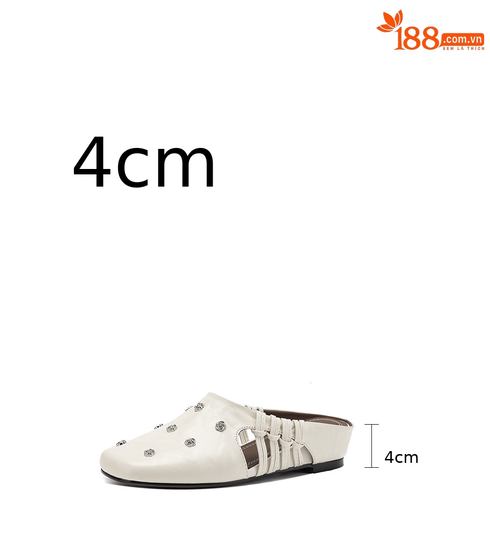 Dép sandal nữ quai chữ V mũi hoa, gót xuồng da dê, đế bệt thoải mái — đen chi tiết 4