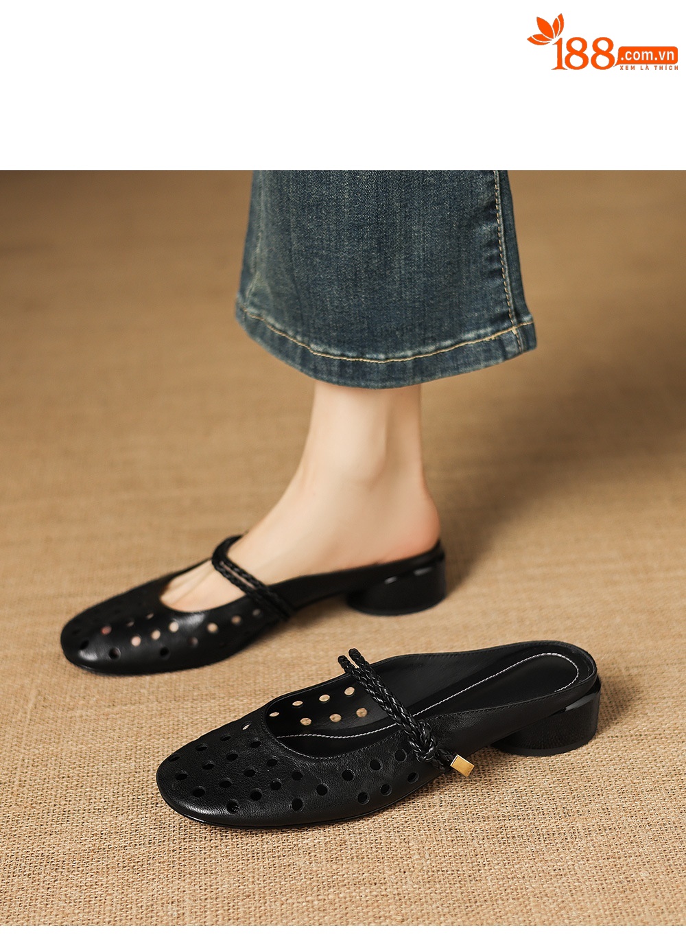 Sandal cao gót nữ quai ngang hở mũi, gót 3 cm, kiểu dáng thanh lịch — đen chi tiết 12