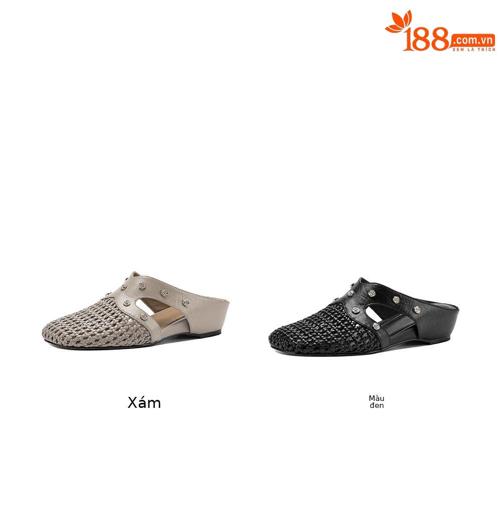 Dép sandal nữ quai chữ V phong cách vintage, mũi kín, đế xuồng thoải mái — đen chi tiết 4