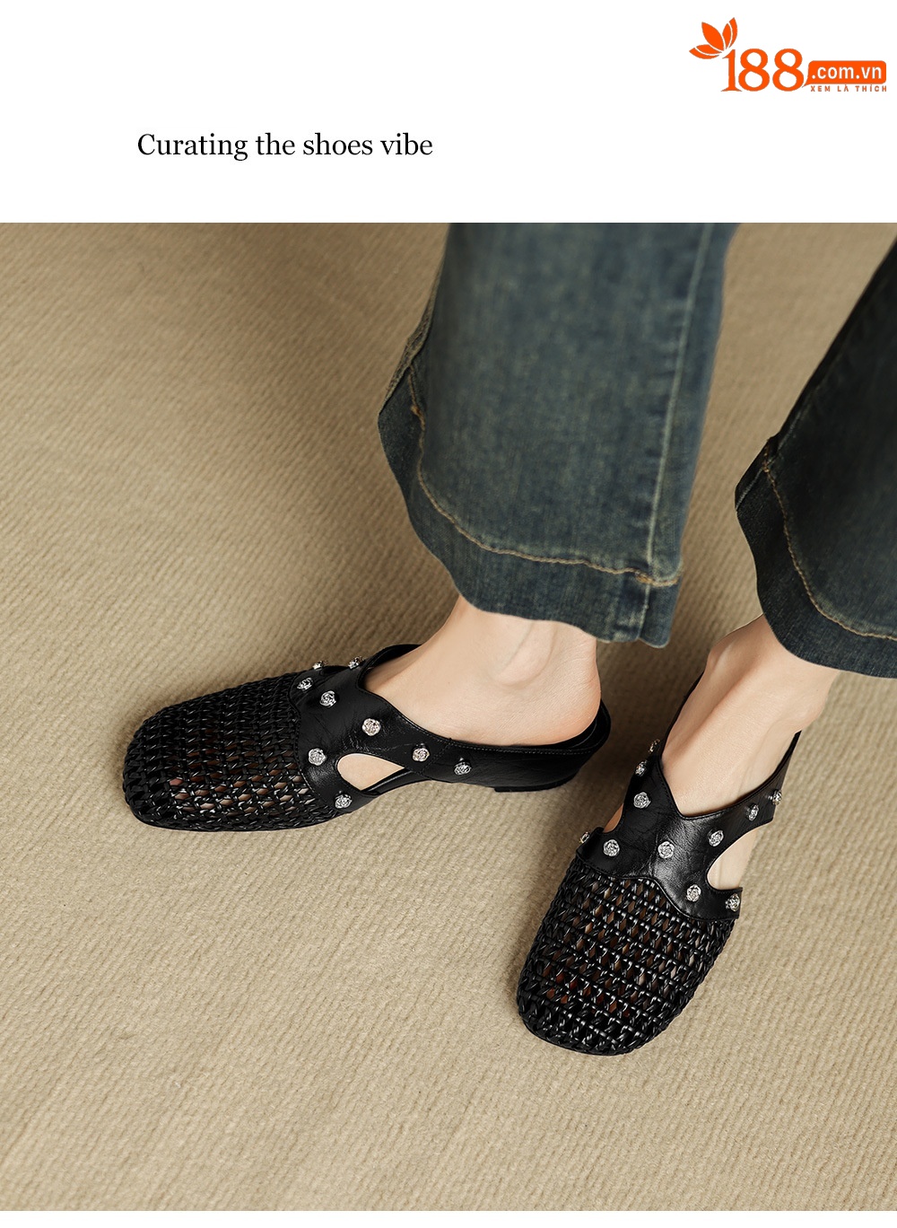 Dép sandal nữ quai chữ V phong cách vintage, mũi kín, đế xuồng thoải mái — đen chi tiết 7