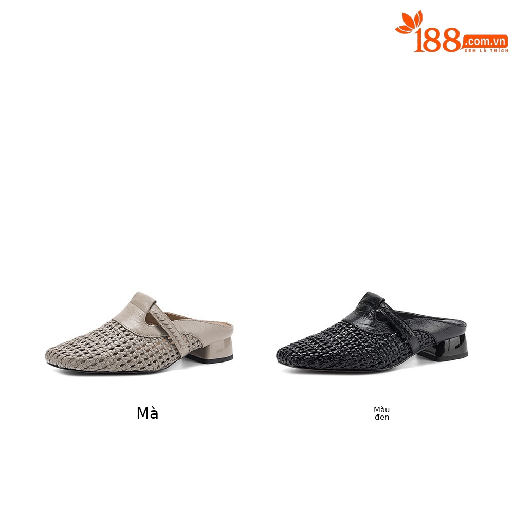 Dép sandal nữ quai chữ V đan dệt, gót thấp 3 cm, phong cách vintage — đen chi tiết 4