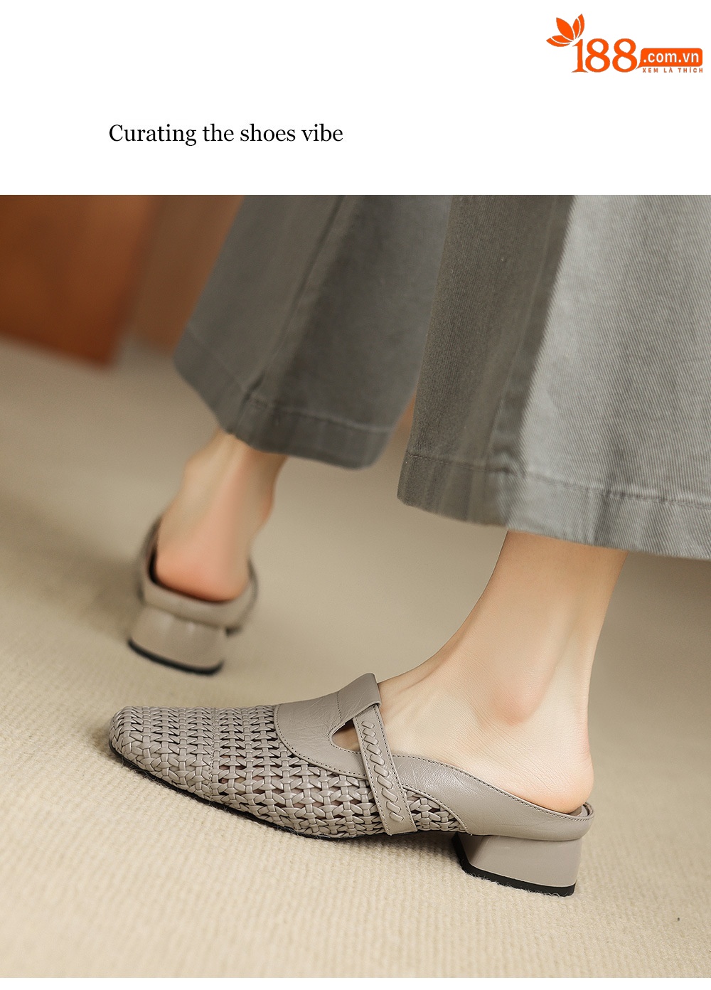 Dép sandal nữ quai chữ V đan dệt, gót thấp 3 cm, phong cách vintage — đen chi tiết 11