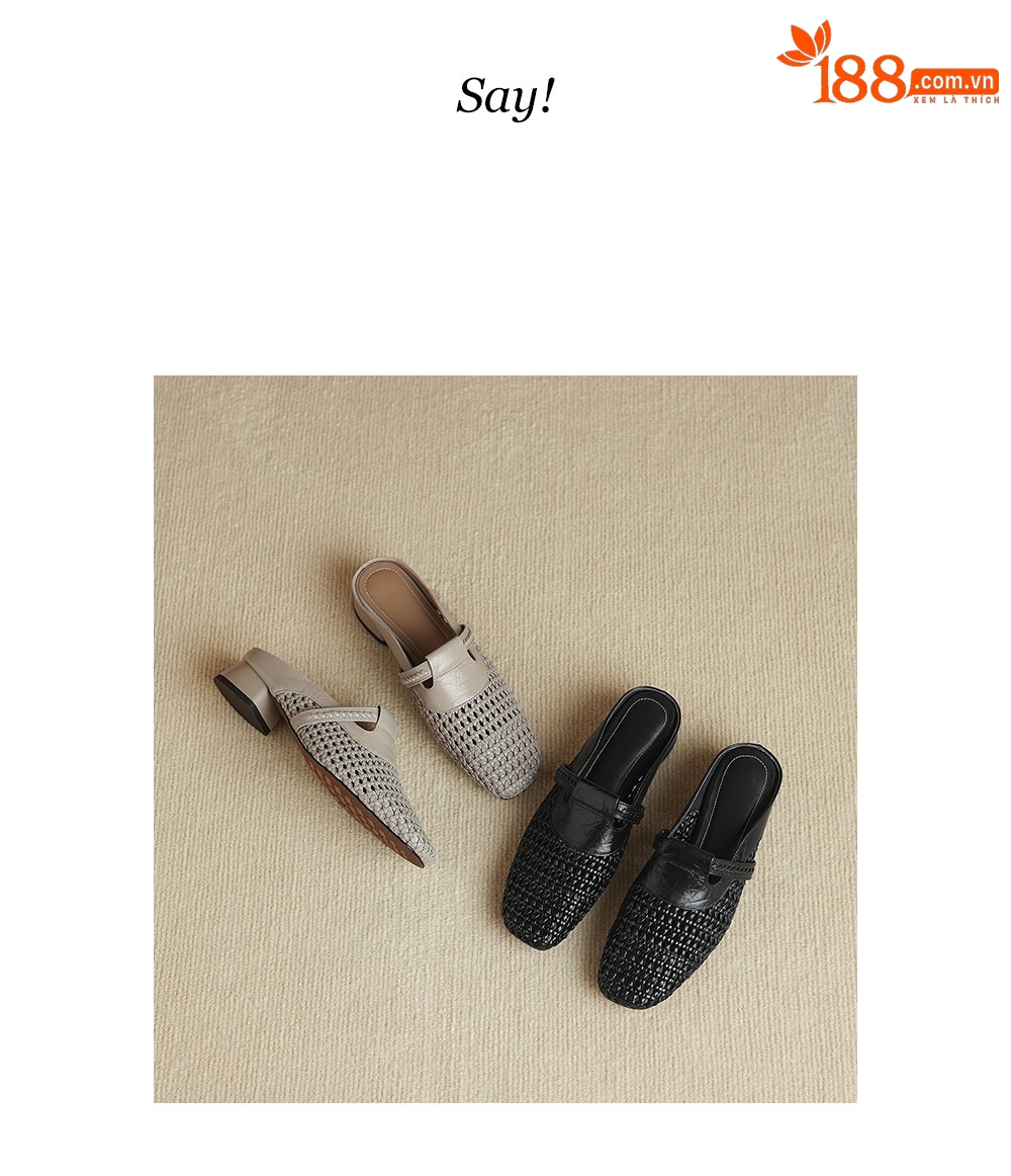 Dép sandal nữ quai chữ V đan dệt, gót thấp 3 cm, phong cách vintage — đen chi tiết 15
