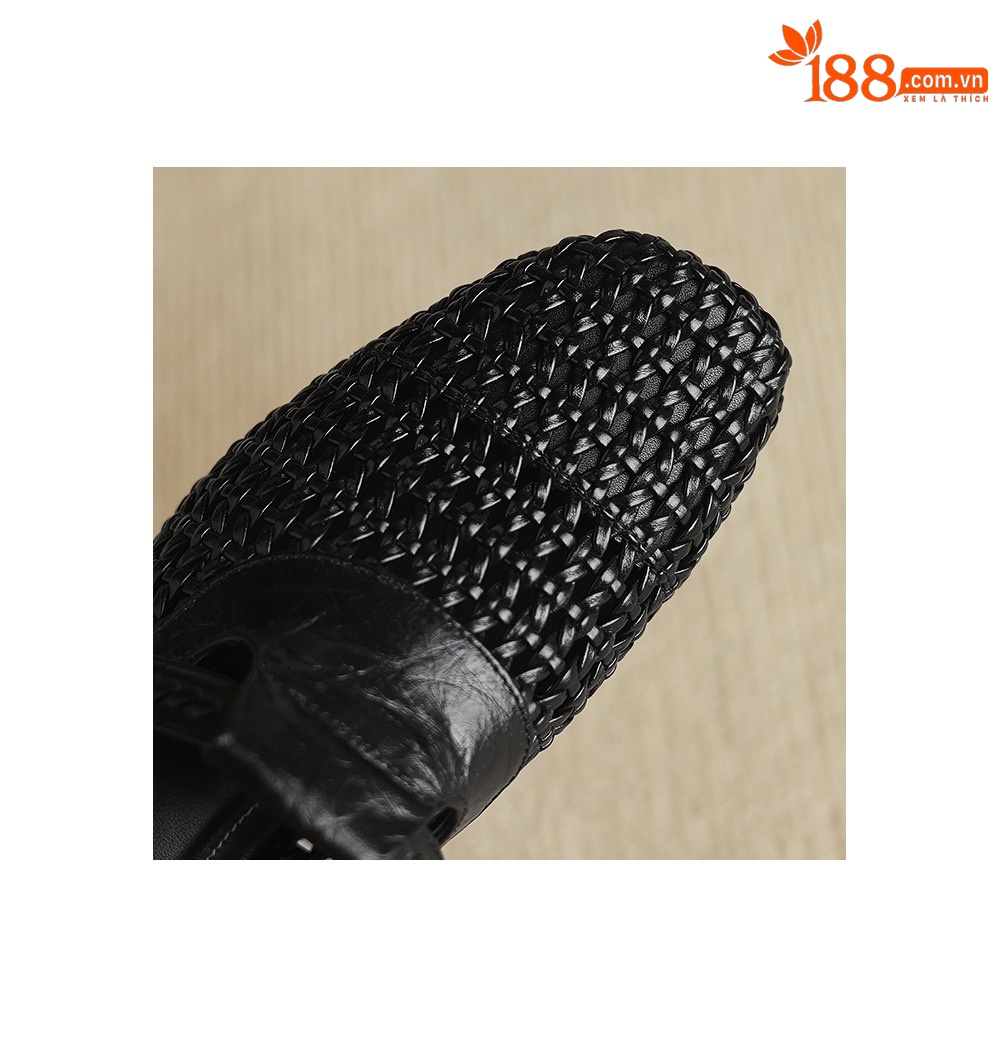 Dép sandal nữ quai chữ V đan dệt, gót thấp 3 cm, phong cách vintage — đen chi tiết 21