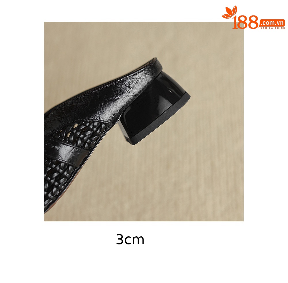 Dép sandal nữ quai chữ V đan dệt, gót thấp 3 cm, phong cách vintage — đen chi tiết 22