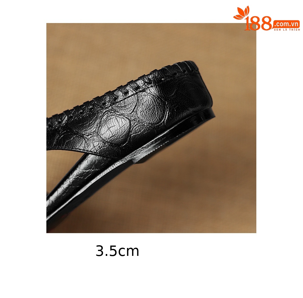 Sandal nữ hở mũi gót thấp da cừu vân đá, hoa đính mũi — đen chi tiết 22