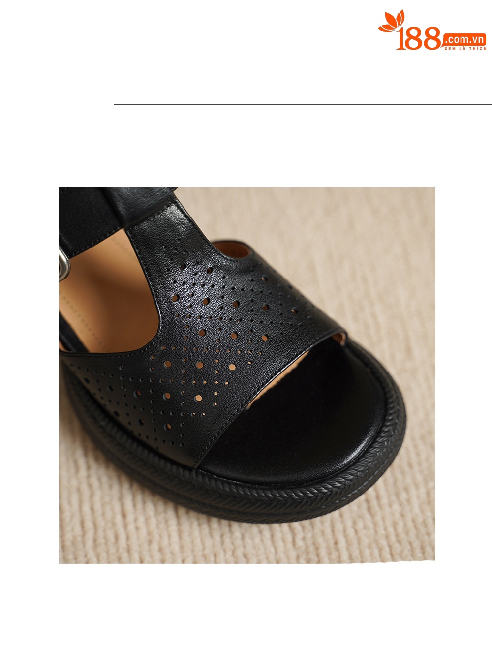 Sandal nữ da bò cao gót quai chữ T đế dày — đen chi tiết 19