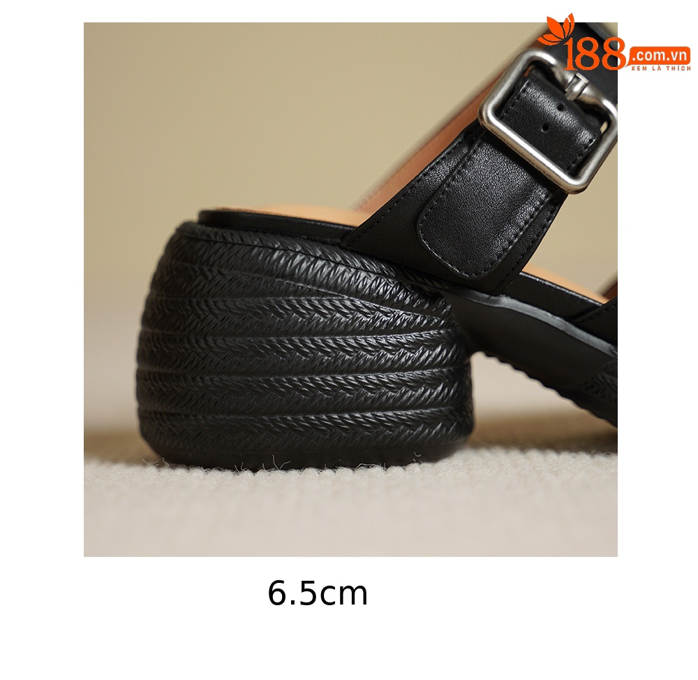 Sandal nữ da bò cao gót quai chữ T đế dày — đen chi tiết 21