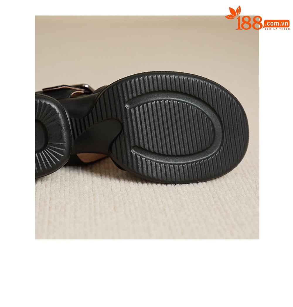 Sandal nữ da bò cao gót quai chữ T đế dày — đen chi tiết 22