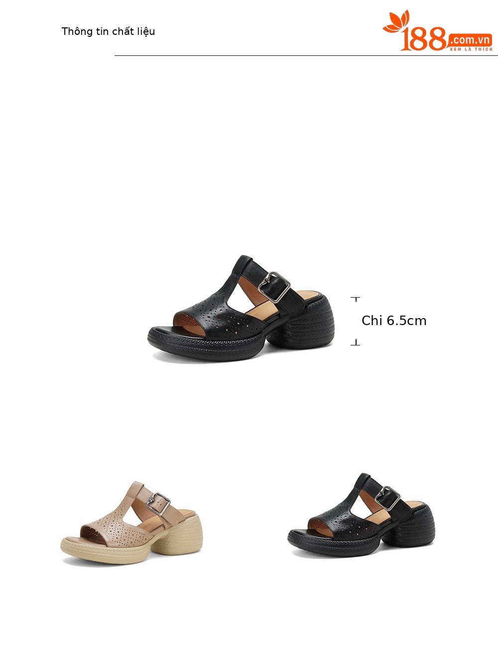 Sandal nữ da bò cao gót quai chữ T đế dày — đen chi tiết 2