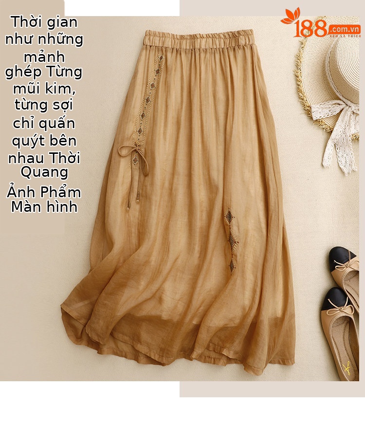 Chân váy xếp ly nữ xòe hai lớp thêu họa tiết Trung Hoa, dáng chữ A dài qua gối — màu tím chi tiết 1