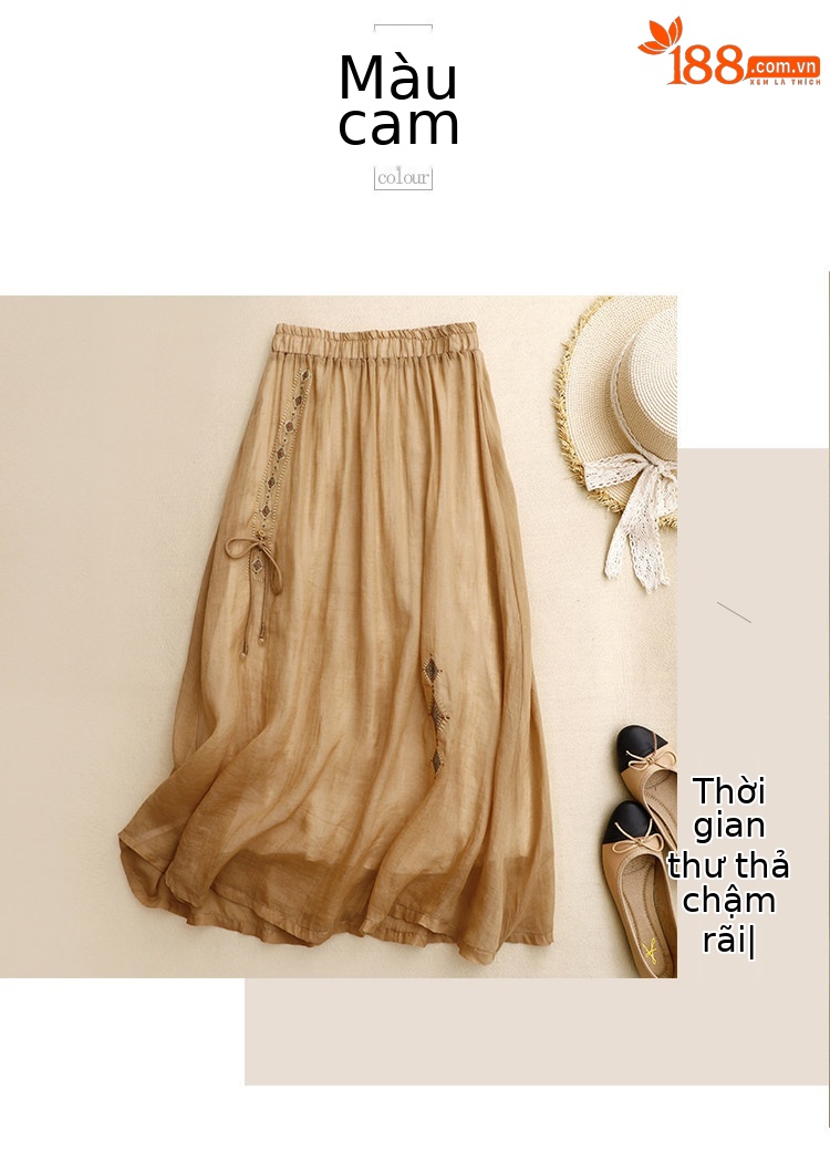 Chân váy xếp ly nữ xòe hai lớp thêu họa tiết Trung Hoa, dáng chữ A dài qua gối — màu tím chi tiết 5