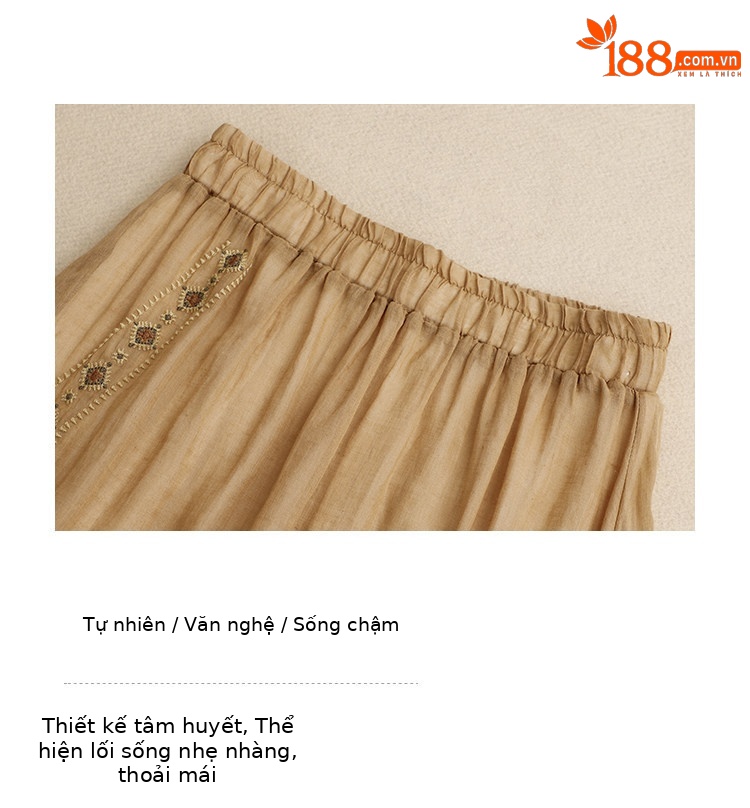 Chân váy xếp ly nữ xòe hai lớp thêu họa tiết Trung Hoa, dáng chữ A dài qua gối — màu tím chi tiết 6