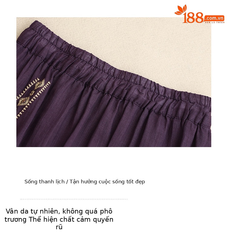 Chân váy xếp ly nữ xòe hai lớp thêu họa tiết Trung Hoa, dáng chữ A dài qua gối — màu tím chi tiết 15