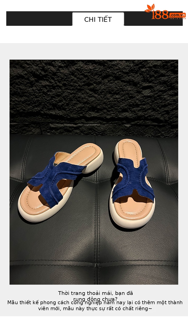 Dép sandal nữ xỏ ngón đế dày chống trượt mùa hè form H êm chân — xanh lam, nâu sẫm chi tiết 2
