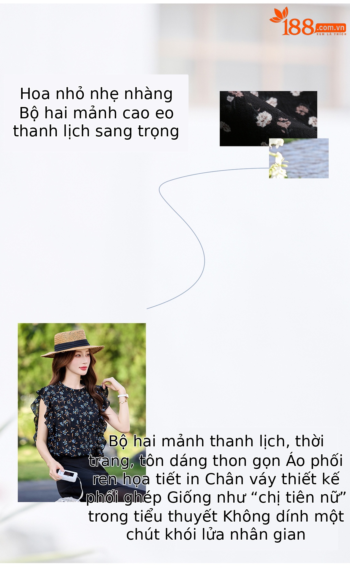 Bộ váy hai mảnh mùa hè 2026 áo phông họa tiết hoa kết hợp chân váy chữ A — Hoa vỡ, Xanh hoa chi tiết 4