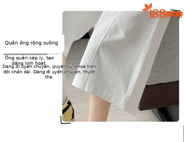 Quần culottes nữ ống rộng cạp cao dáng suông vải cotton — màu trắng chi tiết 10