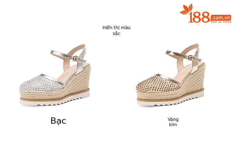 Sandal cao gót nữ mũi nhọn quai ngang đế xuồng đan lưới — màu vàng, bạc chi tiết 3