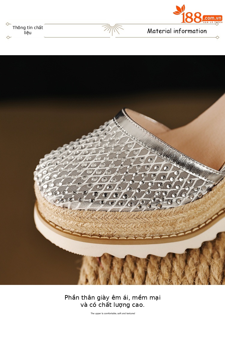 Sandal cao gót nữ mũi nhọn quai ngang đế xuồng đan lưới — màu vàng, bạc chi tiết 16