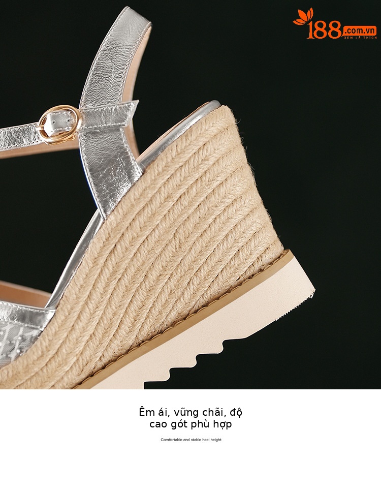 Sandal cao gót nữ mũi nhọn quai ngang đế xuồng đan lưới — màu vàng, bạc chi tiết 17