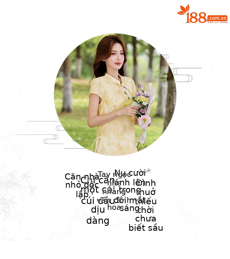 Bộ áo sơ mi cổ đức in họa tiết kết hợp quần dài hai mảnh nữ thời trang — Xanh lá cây nhạtcolor, Vàng nhạt chi tiết 2