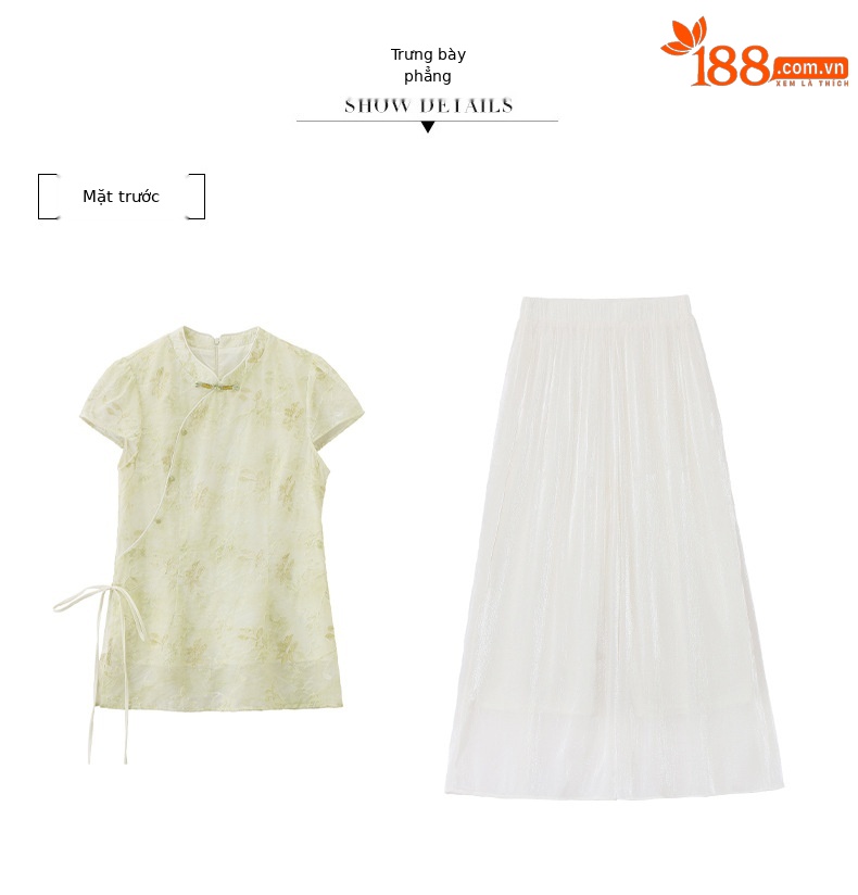 Bộ áo sơ mi cổ đức in họa tiết kết hợp quần dài hai mảnh nữ thời trang — Xanh lá cây nhạtcolor, Vàng nhạt chi tiết 28