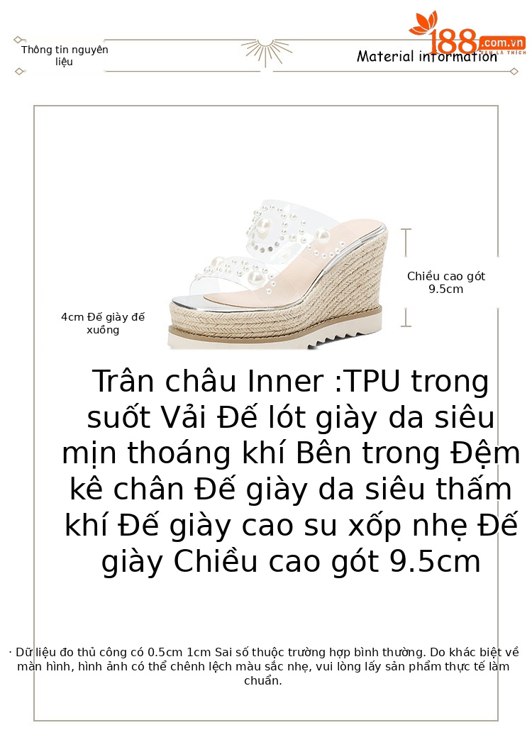 Dép sandal nữ quai chữ V đế xuồng cao gót trong suốt mũi vuông hở ngón kèm ngọc trai — bạc chi tiết 2