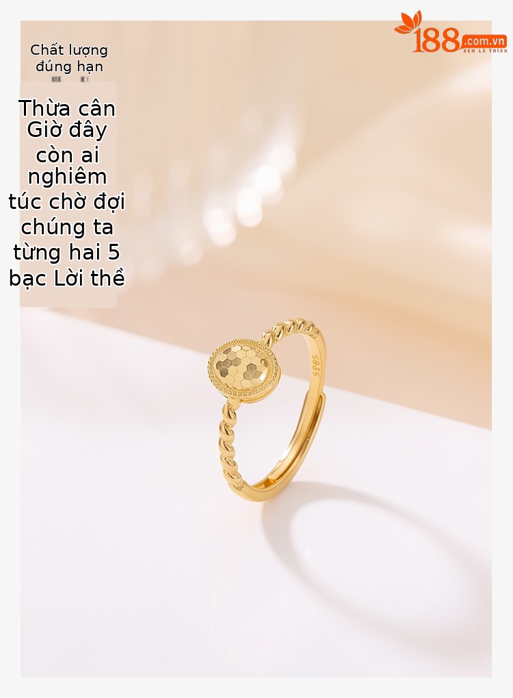 Nhẫn bạc S925 mạ vàng hình trứng đơn giản họa tiết xoắn phong cách nhẹ nhàng — Bạc chi tiết 1